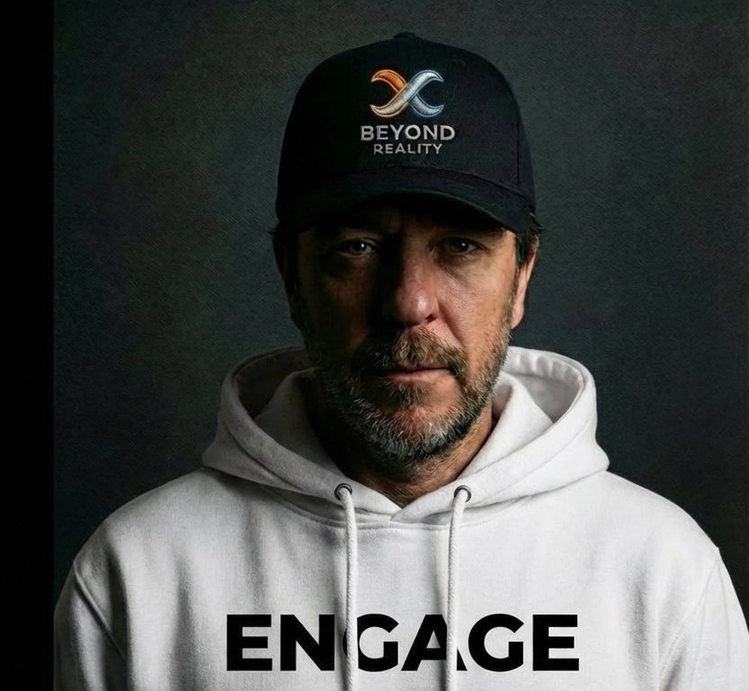 Daniel Warwick, Creative Producer and Project Director, wearing a Beyond Reality cap